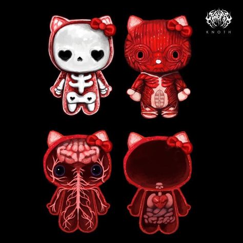 Creepy Kawaii Aesthetic, Horror Sanrio, Hello Kitty Creepy, Creepy Hello Kitty, Evil Hello Kitty, Devil Hello Kitty, Dark Hello Kitty, Scary Kawaii, Chibi Horror