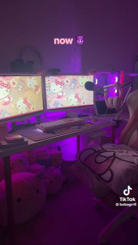 Pc Gaming Setup Hello Kitty, Cursed Gaming Setup, Gaming Room Setup Hello Kitty, Hello Kitty Set Up Gaming, Hello Kitty Set Up, Hello Kitty Pc Setup, Hello Kitty Gaming Setup, Hello Kitty Setup, Hello Kitty Themed Room