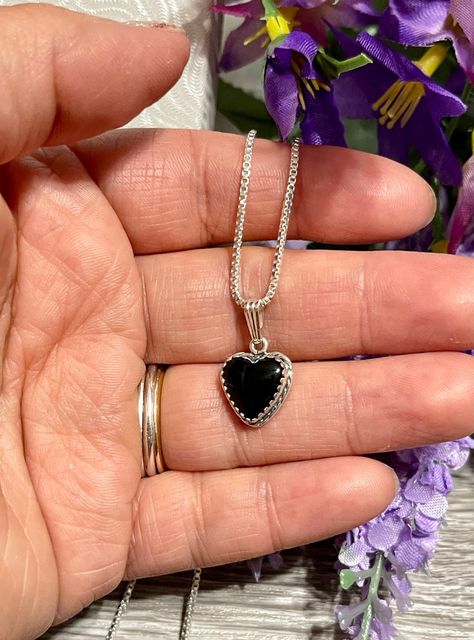 Excited to share this item from my #etsy shop: Black Onyx Heart Pendant Necklace/Black Stone Heart Charm Necklace/Box Chain/Sterling Silver/Handmade In USA/Heart Jewelryheart #minimalist #heart #silver #onyx Minimalist Accessories Jewellery, Turquoise Heart Ring, Red Coral Earrings, Black Stone Ring, Heart Charm Necklace, Heart Pendants, Heart Shaped Necklace, Turquoise Heart, Necklace Box