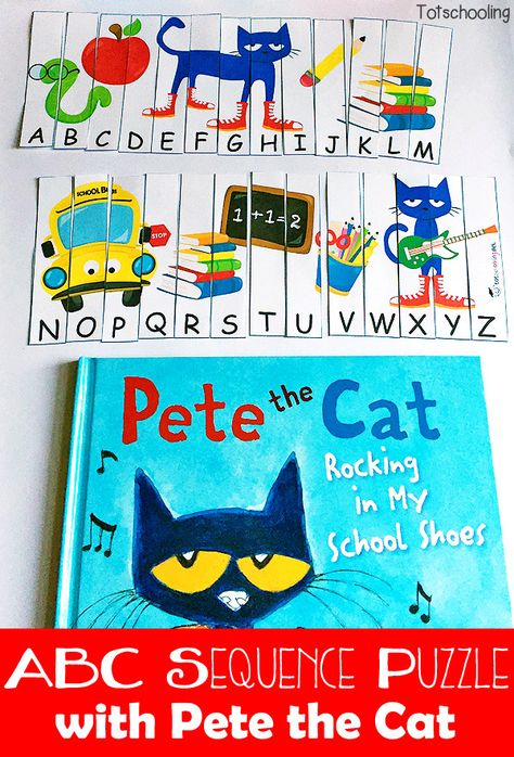 FREE printable Alphabet Sequence Puzzle with Pete the Cat. Great activity for Back to School, or can be used as a book activity for Rockin' in my School Shoes, I Love my White Shoes, Too Cool for School, or The Wheels on the Bus. Abc Puzzle, Free Printable Alphabet, Pete The Cats, Abc Activities, Cat Activity, Alphabet Puzzles, Name Activities, Printable Alphabet, Easy Arts And Crafts