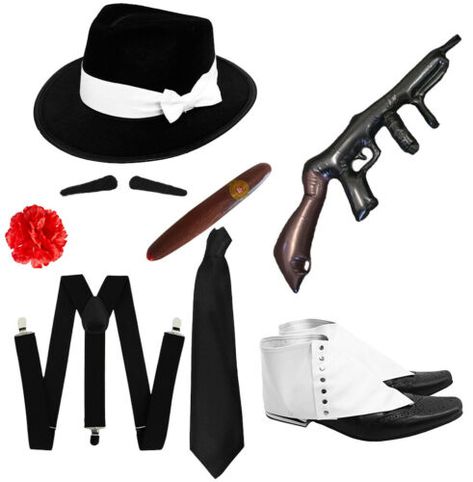 Godfather Outfit, Gangster Fancy Dress, Braces Black, Gangster Costume, Gangster Costumes, Trilby Hat, Al Capone, Carnation Flower, White Band