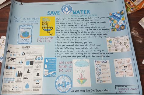 Simple chart on the topic Save Water Chart Presentation Ideas, Water Conservation Slogans, Water Conservation Projects, Save Water Save Life, Simple Chart, Ways To Save Water, Presentation Ideas For School, Soft Board, Importance Of Water