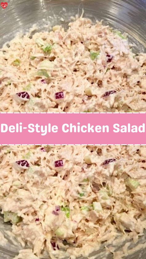 This homemade chicken salad recipe offers a delightful blend of flavors and textures, perfect for enjoying on a warm summer day or as a satisfying lunch any time of the year. Made with tender chicken, crisp celery, and creamy mayonnaise, this deli-style chicken salad is a classic dish that never fails to please. Whether served on a bed of lettuce, sandwiched between slices of bread, or enjoyed with crackers, this recipe is sure to become a staple in your meal rotation. Deli Chicken Salad, Homemade Chicken Salad Recipe, Deli Style Chicken Salad, Canned Chicken Salad Recipe, Classic Chicken Salad Recipe, Homemade Chicken Salad, Deli Salads, Ham Salad Recipes, Homemade Chicken Salads