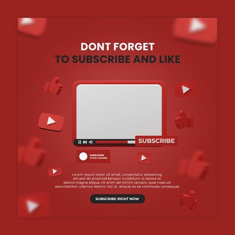 Social media post template youtube chann... | Premium Psd #Freepik #psd #youtube #youtube-channel #youtube-screen #player-icon Youtube Social Media, Youtube Promotion Ideas, Youtube Ads Design, Announcement Social Media Post, Youtube Poster, Youtube Template, Youtube Background, Template Youtube, Best Camera For Photography