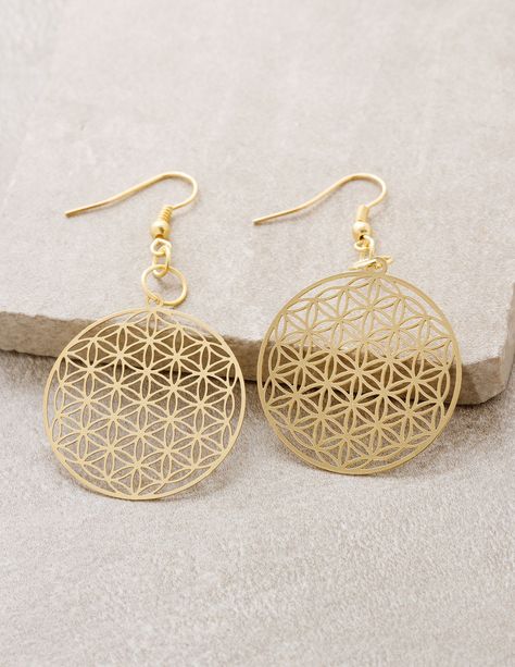 Flower of Life Earrings Science Energy, Plant Biology, Om Earrings, Om Jewelry, Flower Of Life Symbol, Sacred Jewelry, Metatron's Cube, Laser Cut Wood Earrings, Trendy Nail Art Designs