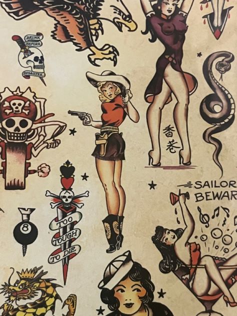 Traditional Tattoo Pin Up Girl, American Classic Tattoo, Traditional Tattoo Pin Up, Traditional Tattoo Woman, Americana Tattoo, Vintage Tattoos, Cowgirl Tattoos, Pin Up Girl Tattoo, Cowboy Tattoos