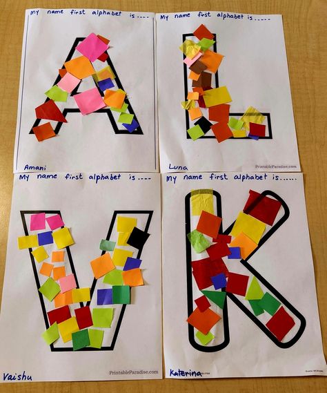 Letters Of Name Activities, All About Me Daycare Crafts, My Name Is Preschool Activities, Art Projects Kindergarten Easy, Name Collage Art, Alphabet Recognition Preschool, Name For Preschool, Learning Our Names Preschool, Name Theme For Preschool