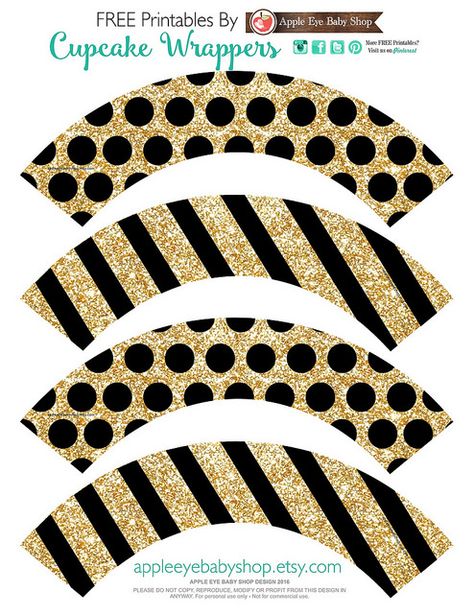 Printables Cupcake Wrappers Gold Glitter & Black | INSTAGRAM… | Flickr Diy Crafts Paper, Gold Popcorn, Gold Cupcakes, Gold Printable, Dessert Packaging, Wedding Cake Recipe, Baking Party, Gold Bridal Showers, Candy Table