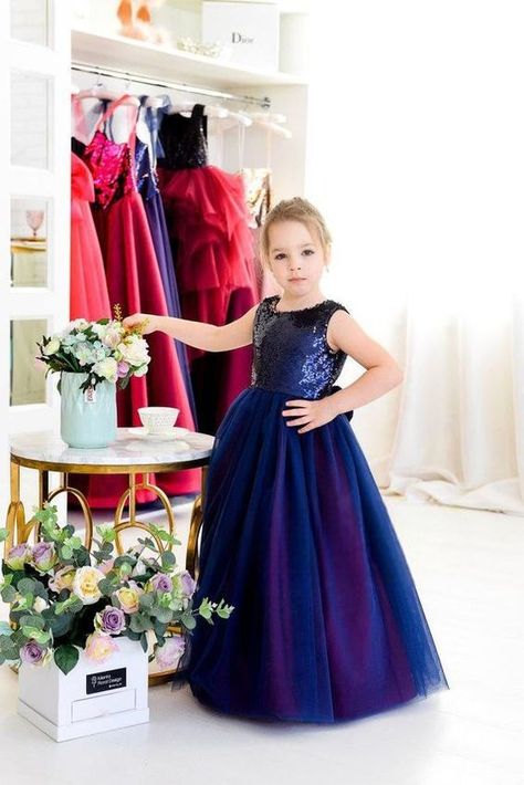 Purple Dress For Wedding, Navy Blue Flower Girl Dresses, Blue Purple Dress, Flower Girl Dresses Navy, Kids Tutu Dress, Dress For Wedding Guest, Starbucks Lemon, Dark Purple Dresses, Flower Girl Dresses Blue