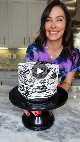 763K views · 79K reactions | Spiderweb Cake🕷️Follow @chefgenevieve for 50 Halloween inspired recipes 👻👻 Recipe ⬇️
Who’s ready for Spooky Season?

Ingredients:
1 box white cake mix
1 cup water
1/2 cup vegetable oil
3 eggs
Green food coloring 
Orange food coloring
Purple food coloring 

Combine all ingredients. Divide batter evenly between three bowls and add food coloring to each bowl and mix well.

Spray and line bottom of three 6 inch cake pans with parchment paper. Pour batter into each pan. Bake in a 325°F oven for 26 minutes or until a toothpick comes out clean. Allow to cool to room temperature then slice off the tops to level. 

Frosting:
2 cups butter, room temperature 
7 cups confectioners sugar
1 cup cocoa powder
1 tbsp vanilla extract
Black food coloring 

Beat butter until li Spiderweb Cake, Spider Web Cake, 6 Inch Cake, Orange Food, Purple Food Coloring, Black Food Coloring, Orange Food Coloring, Purple Food, Green Food