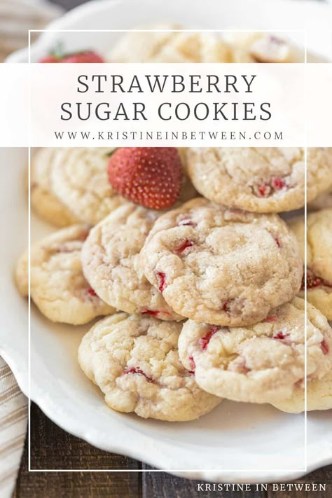 These strawberry sugar cookies are a blend of golden-brown, slightly crispy exteriors and soft, chewy interiors that are generously sprinkled with bits of ripe, juicy strawberries. Each bite offers the perfect balance of sweetness and bursts of tartness, making these cookies irresistible. Soft Strawberry Cookies, Strawberry Snickerdoodle Cookies, Cookies With Fresh Strawberries, Homemade Strawberry Cookies, Fresh Strawberry Desserts Easy, Easy Strawberry Cookies, Strawberry Butter Cookies, Cookies With Strawberries, Double Strawberry Sugar Cookies