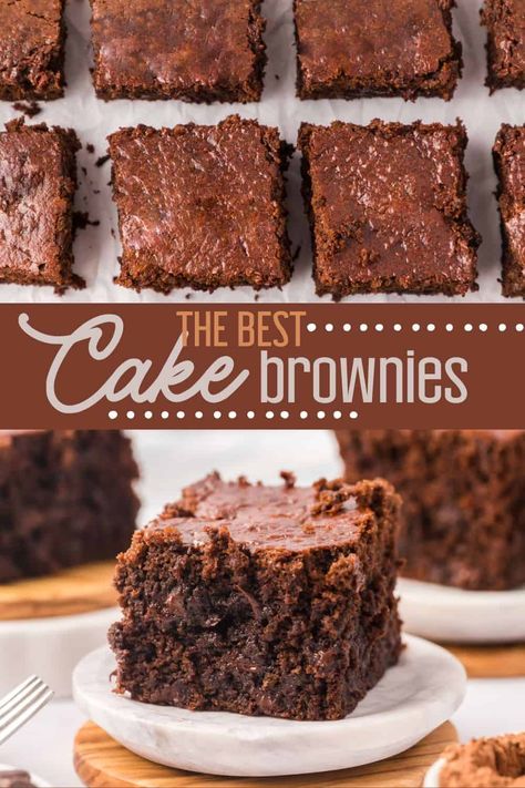 The best Cake Brownie Recipe- These light, fluffy, and moist brownies are so easy to make and are a chocolate lover's dream!