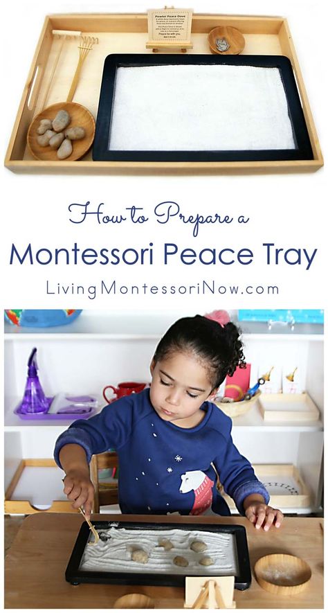 A Montessori peace tray can help even very young children start to experience peace and find a calm place whenever they need it. A peace tray is perfect for a variety of ages at home or in the classroom. Children In Need Activities, Peace Activities, Montessori Shelves, Montessori Trays, Peace Education, Calm Place, Montessori Lessons, Montessori Homeschool, Montessori Practical Life