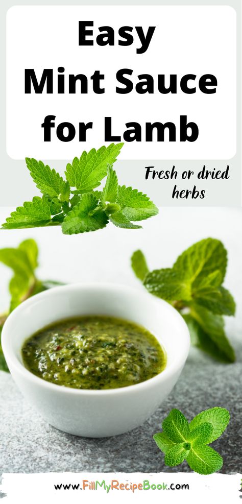 Easy Mint Sauce for Lamb recipe ideas to create at home that uses only 3 ingredients and simple, goes with lamb and other meat very well. mintsauce, sauces, recipes, homemade, family, condiments Mint Jelly For Lamb, Mint Sauce For Lamb, Lamb Sauce, Sauces Recipes, Mint Yogurt, Roasted Chicken And Potatoes, Lamb Chop Recipes, Mint Simple Syrup, Lamb Recipe