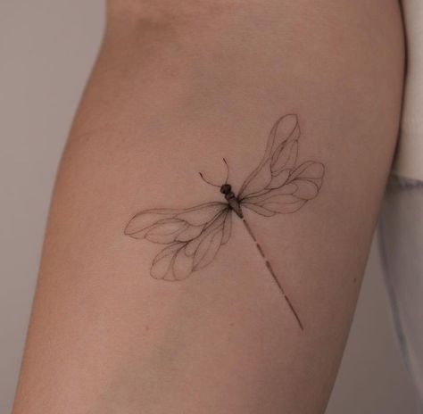 Realistic Dragonfly Tattoo Design, Dragonfly On Flower Tattoo, Minimalist Dragonfly Tattoo, Fine Line Rib Tattoo, Fine Line Hummingbird Tattoo, Hummingbird Tattoo Black, Small Dragonfly Tattoo, Dragonfly Tattoo Design, Sweet Tattoos