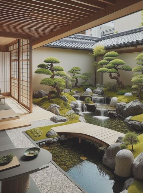 Garden Backyard Design, Artificial Pond, Zen Garden Backyard, Small Japanese Garden, Japanese Garden Landscape, Zen House, Garden Pond Design, Zen Garden Design, Japanese Style House