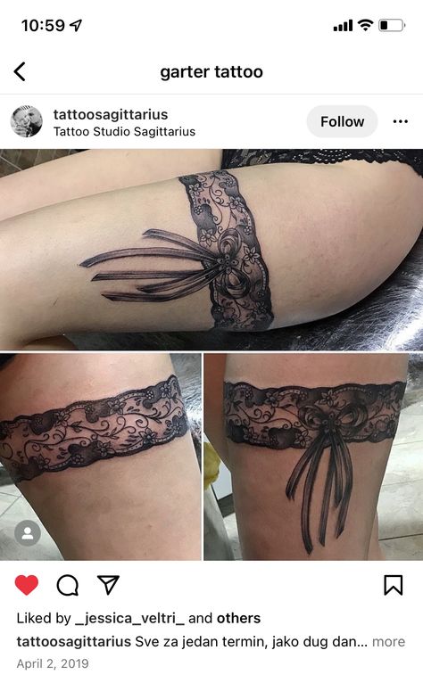 Thigh Garter Tattoo, Garter Tattoo, Thigh Garter, Thigh Tattoos, Tattoos Women, Lace Tattoo, Thigh Tattoos Women, Tattoo Inspo, Body Mods