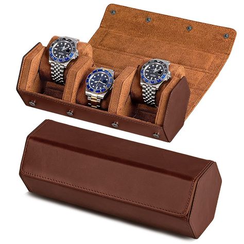 PRICES MAY VARY. 【Premium Quality】Hlopryter watch travel case is made of Premium PU leather. With hidden buttons to provide first class protection for your expensive watch. Also, exquisitely hand-stitched, the interior offers an easily removable pillow to hold the watch in place and keep it from shifting during travel. 【Perfect Size】Our Travel watch case is 9.4 inches long, 4.5 inches wide and 3.9 inches high. It can store 3 watches with a wrist size of 6.5 inches or larger. can easily be stored 2025 Wardrobe, Leather Watch Roll, Leather Watch Box, Wardrobe Refresh, Travel Cases, Handmade Watch, Watch Roll, Clear Plastic Bags, Leather Stand