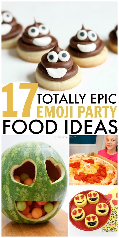 17 Emoji Food Ideas for an Emoji Theme Party Emoji Party Food, Emoji Food Ideas, Smiley Face Food Ideas, Smiley Face Food, Epic Emoji, Emoji Party Ideas, Emoji Birthday Party Ideas, Emoji Party Favors, Emoji Party Decorations