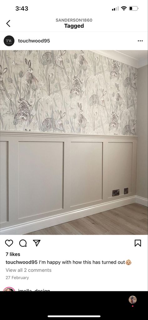 Nursery With Wainscoting And Wallpaper, Nursery Wallpaper Panelling, Pink Wall Panelling Nursery, Wallpaper And Panelling Nursery, Pink Nursery Panelling, Paneled Walls Nursery, Board And Batten And Wallpaper Nursery, Wainscoting Bedroom Kids, Wallpaper And Wainscoting Bedroom