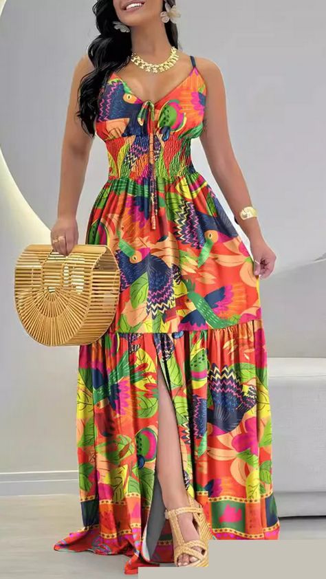 Long Picnic Dress, Tropical Dresses, Animal Fruit, Short African Dresses, Sewing Clothes Women, Picnic Dress, Fashion Dresses Online, Tropical Dress, Summer Fashion Dresses