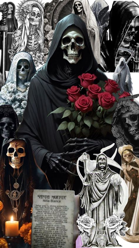 Santa Muerte Altar Ideas, Santa Muerte Drawing, Santa Muerte Wallpaper, Santa Muerte Altar, Santa Muerte Prayer, Cool Pokemon Wallpapers, Wiccan Witch, Artsy Pictures, Afrocentric Art