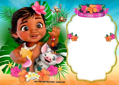 Free Moana Birthday Invitation Template | FREE Invitation Templates - Drevio Moana Tarpaulin Background, Moana Tarpaulin Layout, Moana Background Invitation, Tarpuline Layout, Moana Invitation Template, Moana Birthday Invitation Template, Baby Moana Birthday Party, Moana Printables, Moana Party Invitations