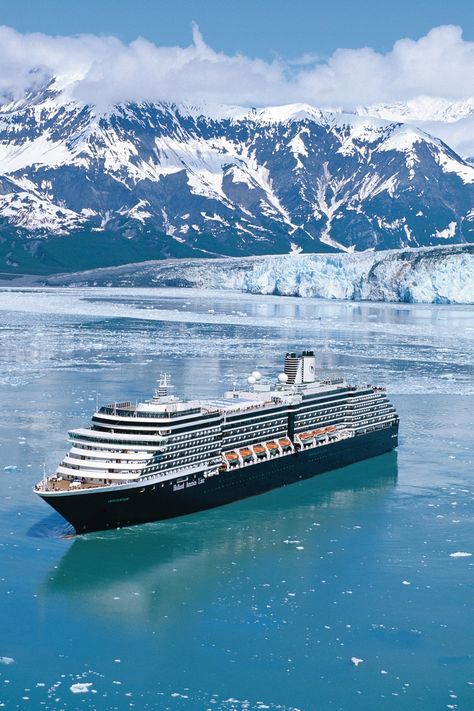 The magnificent Holland America Line cruise ship, ms Oosterdam as it sails past the breathtaking Hubbard Glacier in Alaska. Alaskan Cruises, Cruise Ships Interior, 2025 Prayer, Hubbard Glacier, Best Cruise Deals, College Project, 2025 Goals, Ship Cruise, Costa Cruises