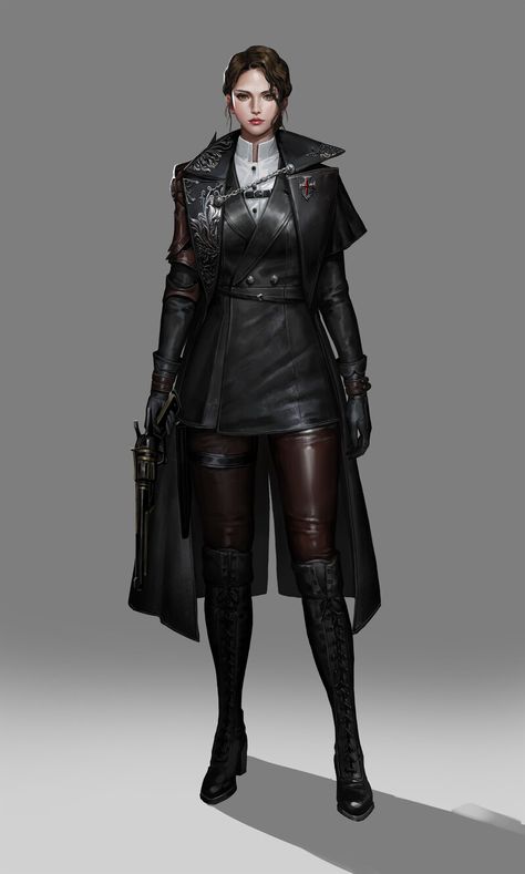 Huntress Outfit Modern, Steampunk Character Design, Fantasy Army, Detective Outfit, Steampunk Character, Spy Outfit, Female Hunter, Female Detective, Hunter Outfit