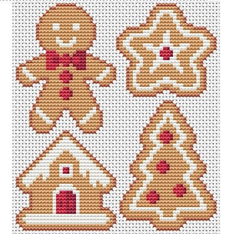 A free cross stitch chart of cute gingerbread Christmas biscuits. Easy and simple designs to use as motifs or stitch together for a sweet mini sampler project. Christmas Cross Stitch Patterns Free, Free Cross Stitch Charts, Holiday Cross Stitch, Xmas Cross Stitch, Butterfly Cross Stitch, Cross Stitch Christmas Ornaments, Completed Cross Stitch, Pola Kristik, Mini Cross Stitch