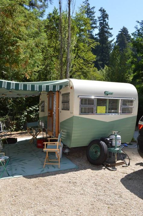 Vintage Travel Trailers Interiors, Planters With Flowers, Shabby Chic Caravan, Small Travel Trailer Remodel, Camper Exterior, Small Travel Trailer, Camper Remodeling, Caravan Decor, Camper Interior Design