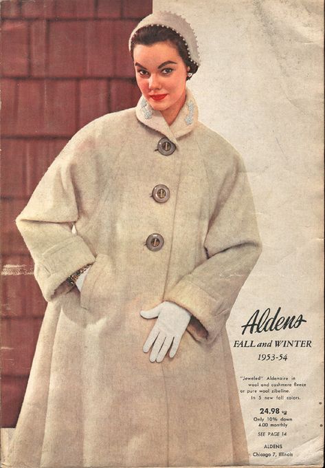 Aldens 1953-54 (25) | Rita Holcomb | Flickr 1950s Winter Fashion, French Style Outfits, Womens Winter Coat, Minimalist Fashion Outfits, Retro Coat, Coat Women Fashion, Sixties Fashion, Casual Outfit Inspiration, Fashion 1950s