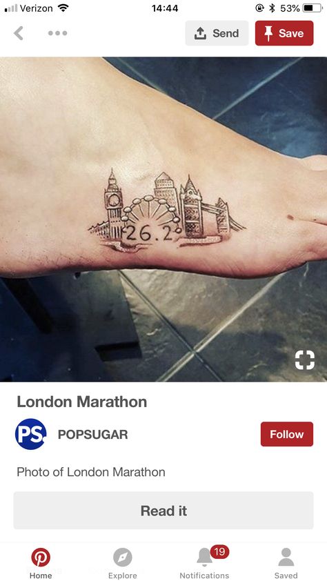 London Marathon Tattoo, Chicago Marathon Tattoo, Marathon Tattoo, Chicago Marathon, Disney Marathon, London Marathon, London Tattoo, Sport Motivation, Marathon Training