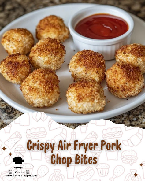 Crispy, golden pork chop bites made easily in your air fryer. Satisfy your cravings with this quick, flavorful snack or appetizer—crunchy perfection every time! Pork Stew Meat Recipes Air Fryer, Pork Chop Appetizer, Pork Chop Bites Air Fryer, Air Fryer Pork Chop Bites, Pork Chop Bites, Pork Stew Meat Recipes, Pork Stew Meat, Pork Bites, Chicken Bites Recipes