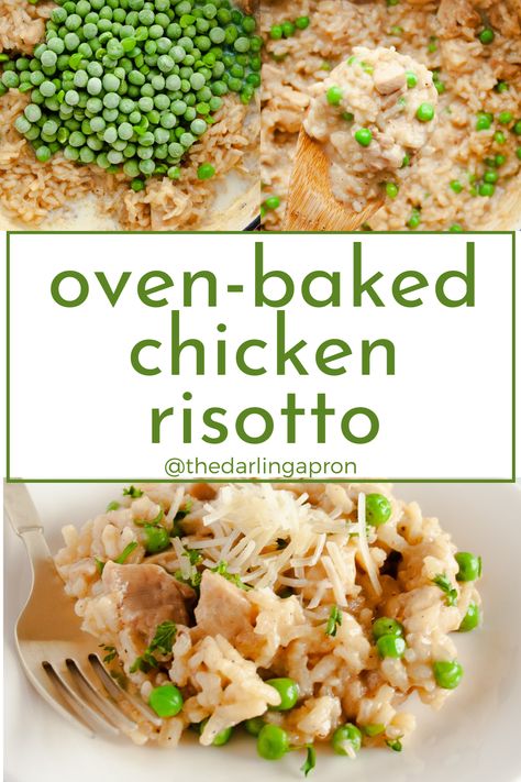 This one-pot recipe for Oven-Baked Chicken Risotto will easily become a new family favorite meal. This no-stir method is the easiest way to make risotto and the flavor is out of this world! One Pot Risotto Recipes, Risotto Casserole, Chicken Rosoto Recipes, Chicken Risotto Casserole, Chicken Rissoto Recipe, Chicken Risotto Recipes Easy, Chicken Risotto Recipes, Chicken Rizoto, Easy Chicken Risotto