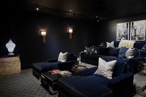 Home Theater - Contemporary - Home Theater - Orange County - by Lisa Holt Design | Houzz Small Home Theater Rooms, Meditation Room Design, Home Theater Room Design, Theater Room Design, Media Room Design, Home Cinema Room, Home Theater Decor, At Home Movie Theater, Home Theater Rooms