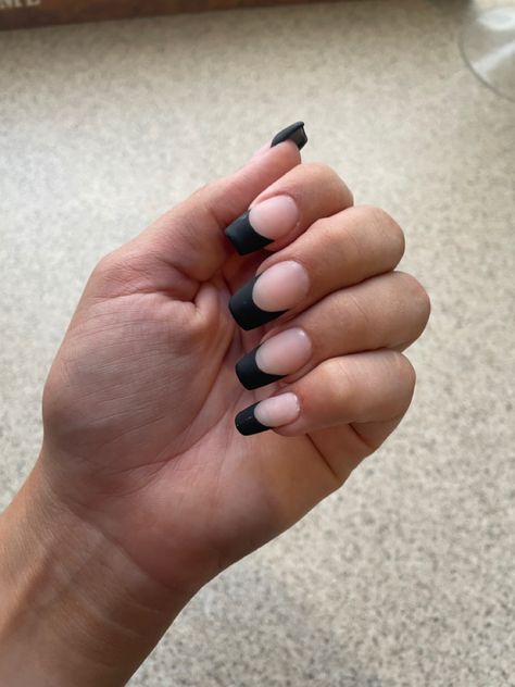 Gel x nail design | matte nails | black french | gel nails Black French Matte Nails, Black French Tip Nails Matte, Matte Black French Tip Nails, Black French Tips, Matte Black Nails, Matte Nails Design, Gel Extensions, Matte Nails, French Tip Nails