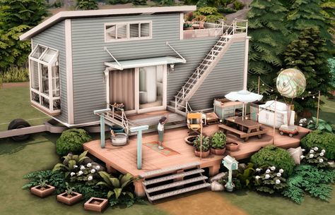 Follow me on Instagram for more content @milgemilge Suburban Tiny Home Sims 4, Microhome Sims 4, Sims 4 Trailer, Sims 4 Base Game Tiny House, Sims 4 Tiny House Community, Sims 4 Trailer House, Trailer Home Sims 4, Trailer House, Sims Love