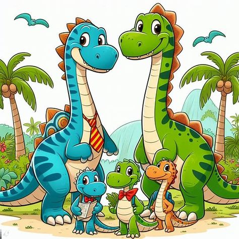 cartoon dinosaur family called "the Yabadees" - Image Creator from Microsoft Designer Dinosaur Images Free Printable, Book Dinosaurs, Dinosaur Canvas, Jungle Drawing, Jungle Cartoon, Dinosaur Baby Shower Theme, Dinosaur Family, Family Sketch