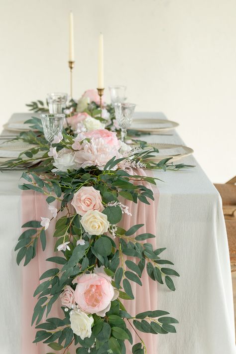 Handmade with real-looking foam and silk flowers on a silk greenery garland base, this gentle french blush&cream flower garland is perfect for romantic spring/summer wedding decorations. REFERENCE: The table runner garlands decoration shown in the main image consists of 2 garlands. PACKAGE DETAILS: Package: A blush Aka Party, Garland Table Runner, Eucalyptus Flower, Flower Runner, Table Garland, Spring Summer Wedding, Summer Wedding Decorations, Handmade Bouquets, Bridal Shower Tables