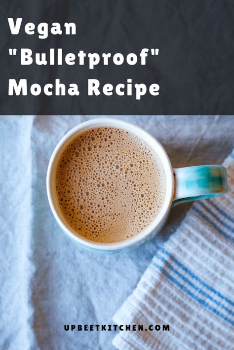 The Ultimate Vegan "Bulletproof" Mocha Recipe // UPBEETKITCHEN.COM  #bulletproofmocha #veganmocha #dairyfree #mocharecipe #bulletproofcoffee Vegan Bulletproof Coffee, Coffee Coconut, Bulletproof Coffee Recipe, Mocha Recipe, Vegan Keto Recipes, Cacao Butter, Keto Vegan, Diet Breakfast, Keto Drink