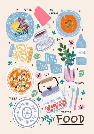 Food Illustration Poster, Vintage Food Posters, Food Ice Cream, Restaurant Poster, 달력 디자인, Colorful Poster, Kawaii Illustration, Cream Soup, Iphone Wallpaper App