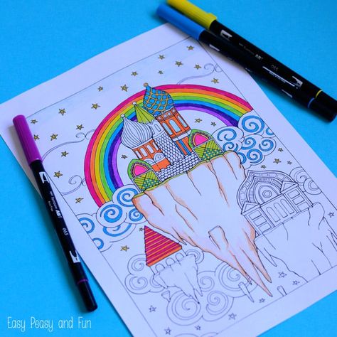 Printables Archives - Page 26 of 41 - Easy Peasy and Fun My Dream City Drawing, Dream City Drawing, City Drawing Easy, City In The Sky, Coloring Pens, Sky City, Coloring Page For Adults, Bulletin Journal Ideas, City Sky