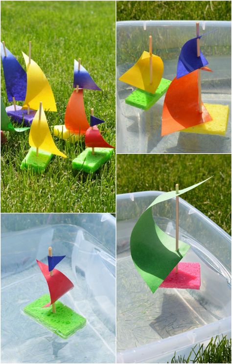 My Blue Boat. Fine Motor. Sensory play. Sponge Sailboat Craft for Kids - Easy Peasy and Fun Sailboat Craft, Paper Boats, Summer Crafts For Kids, Camping Crafts, Craft For Kids, Childrens Crafts, Craft Activities For Kids, Easy Kids, Summer Crafts