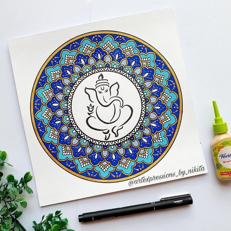 Ganesh Mandala for gifting and decor Ganapathi Mandala Art, Ganesha Mandala Art Coloured, Ganesh Mandala Art, Ganesha Mandala Art, Ganesh Mandala, Mandala Colour, Father's Day Drawing, Ornate Mandala, Mandala Arts