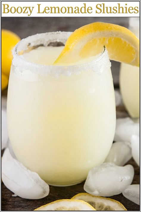 Boozy lemonade slushies are a refreshing summer cocktail recipe that are perfect if you love frozen lemonade. #cocktail #recipe #lemonade #alcohol #frozenlemonade #slushies Boozy Lemonade, Frozen Summer Cocktails, Recipe Lemonade, Drinks Lemonade, Drinks Refreshing, Lemonade Slushies, Beverage Cart, Frozen Cocktail, Fun Summer Drinks