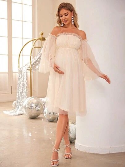 Beige Maternity Dress, Gender Reveal Dresses For Mom, Chiffon Maternity Gown, Vestidos Para Baby Shower, Cute Maternity Dresses, Baby Brunch, Shower Dress, Cute Maternity Outfits, Maid Of Honour Dresses