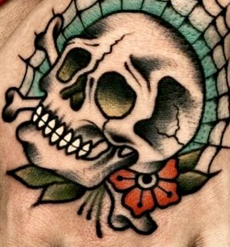 Sailor Jerry Skull Tattoo, Skull Traditional Tattoo Design, Classic Skull Tattoo, Traditional Skull And Crossbones Tattoo, Skull Tattoos Traditional, Traditional Skull Tattoo Old School, Traditional Skull Tattoo Flash, Old School Skull Tattoo Design, Skull American Traditional Tattoo