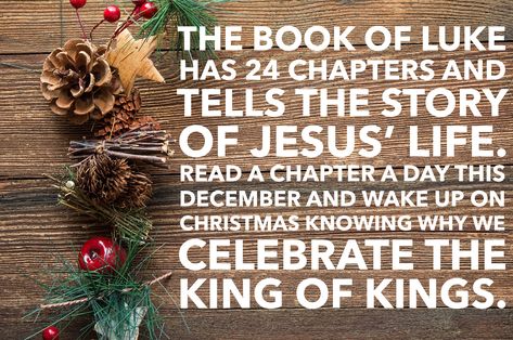 Make reading the book of Luke a December tradition to remember the true reason we celebrate Christmas. Reading The Book Of Luke In December, Christmas Story Bible, Book Of Luke, December Reading, December Challenge, Book Of Matthew, Jesus Stories, Jesus Lives, Celebrate Christmas