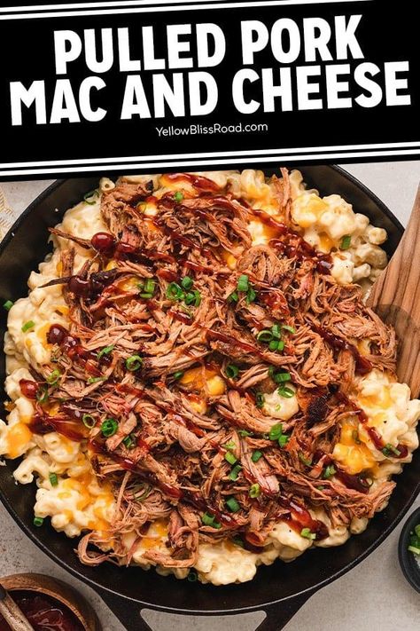 Pulled Pork Mac and Cheese combines two BBQ favorite dishes in one! It’s a great way to use up leftover pulled pork and the homemade stovetop mac and cheese is surprisingly easy to make! Perfect for game day or any weeknight meal! Pulled Pork Pasta, Pulled Pork Mac And Cheese, Pork Mac And Cheese, Leftover Pulled Pork, Pork Pasta, Slow Cooker Baked Beans, Stovetop Mac And Cheese, Pulled Pork Leftovers, Creamy Mac And Cheese